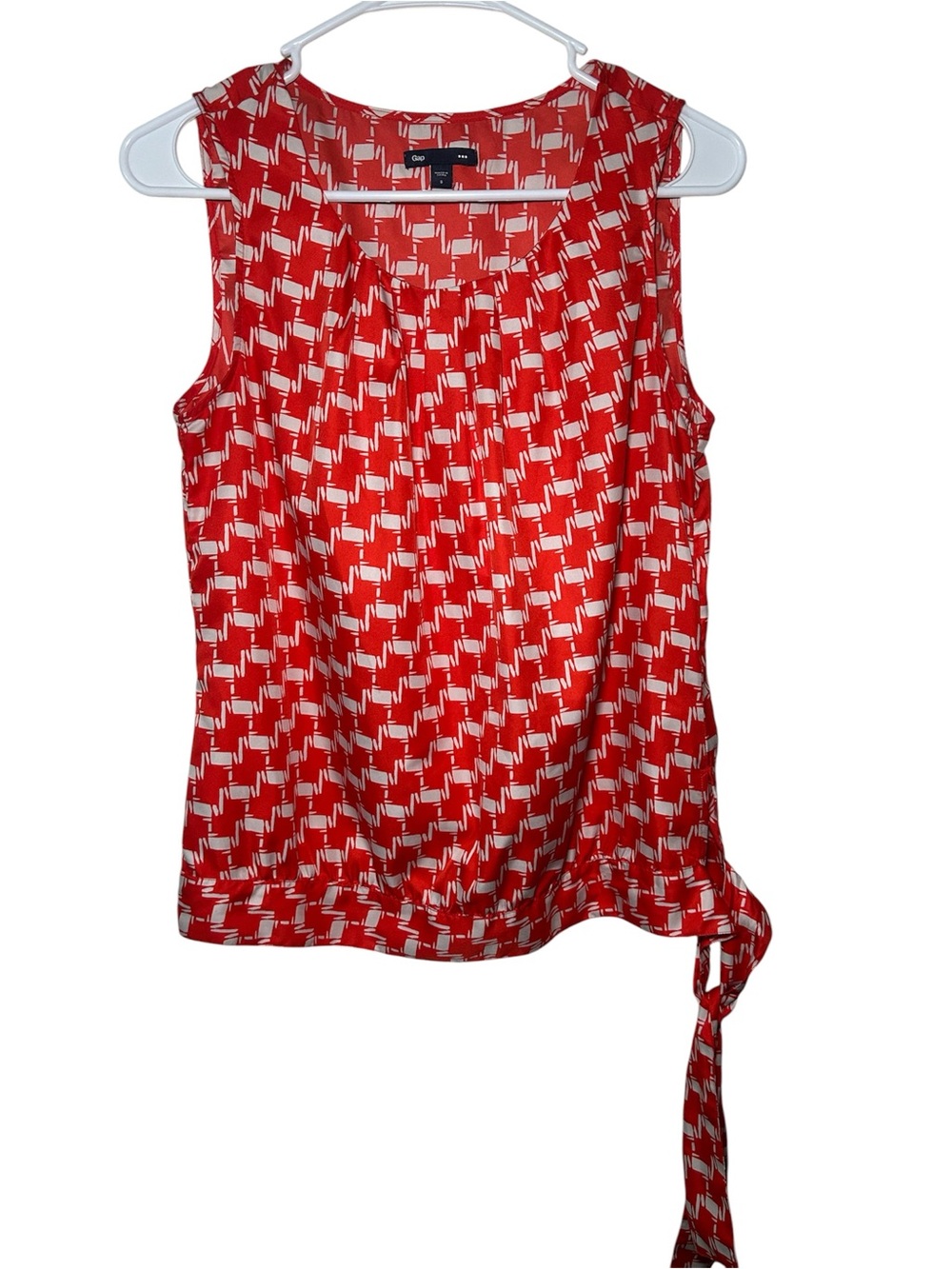 Gap Small Sleeveless Red White Patterned Tie-Hem Shell Fall Casual Office Flowy